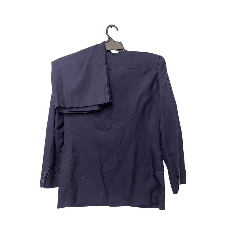 Ellen Tracy Womens Navy Silk Vintage Blazer & Pencil Skirt Suit Set Size 6 - Image 3 of 4