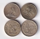 Guernsey 1 Pound 4 coins 1981-2001 all different & listed #17