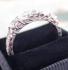 Art Deco 1.10 Ct White Diamond Antique Vintage Wedding Ring 925 Sterling Silver