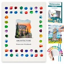 Watercolor Workbook, Water Coloring Book With Palette, Architecture Theme