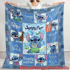 Disney Stitch Ohana Means Family Lilo  Stitch Aloha Customize Fleece Blanket