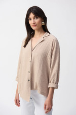 Joseph Ribkoff Notched Collared Textured Woven Asymmetrical Jacket 251058