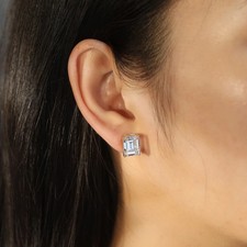 6.0ct Emerald Cut Lab‑Created Diamond Test Pass VVS1/D/Excellent Stud Earrings