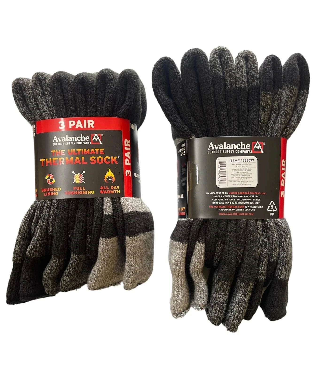 Lot of 6 PAIRS MEN ULTIMATE THERMAL CREW SOCKS 6-12 SHOE SIZE * Black Color*