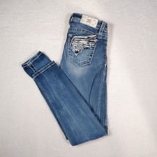 Miss Me Women's Blue Jeans Signature Skinny 25 Angel Wings Low Rise
