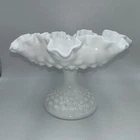 Fenton Milk Glass Hobnail Ruffled Pedestal Compote Candy Dish 6" Tall,