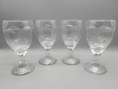 Libbey Chivalry Water Wine Goblets Clear Glass 6 1/2  Tall Set Of 4 Vintage