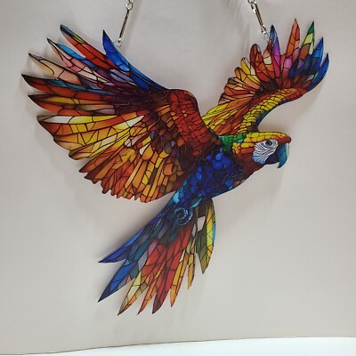 MultiColor Acrylic Exotic Tropical Parrot Sun catcher 9'' w X 9'' h Inches w/Chain