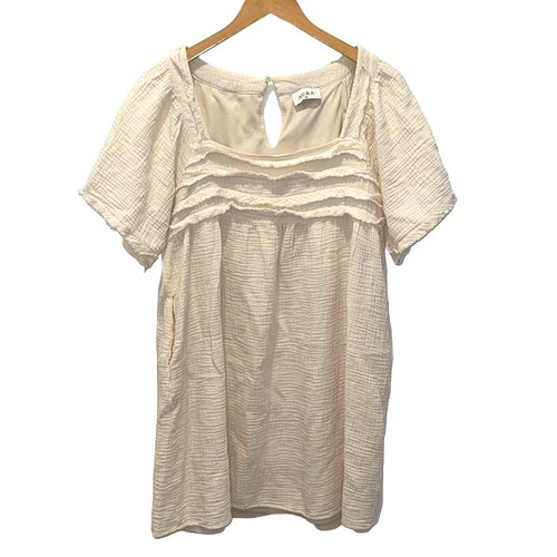 Aura Boho Square Neck Gauze Drop The Act Mini Dress Cream Medium