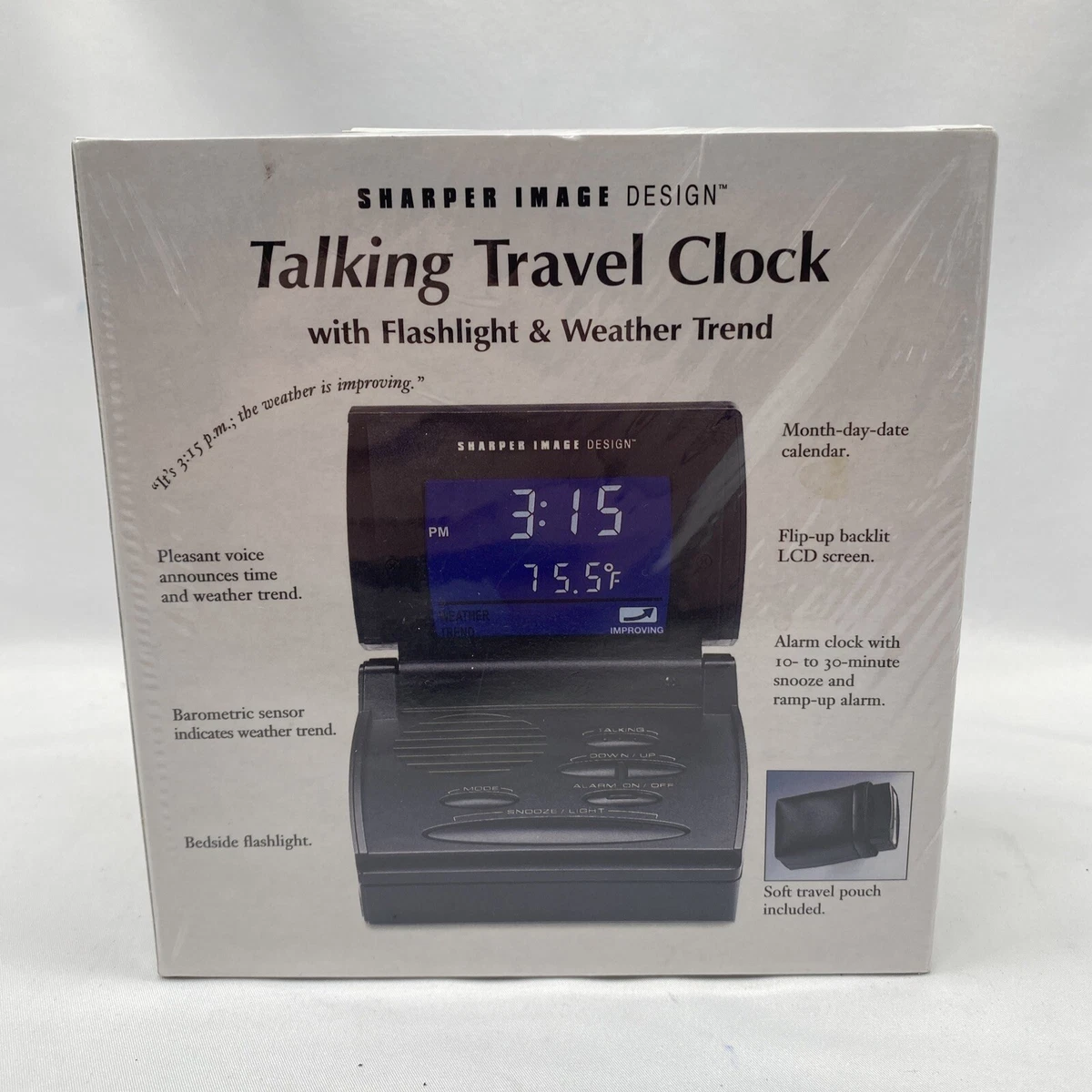 Sharper Image Big Screen SI504 Travel Desktop Alarm Clock Flashlight Weather  | eBay