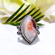 Natural Crazy Lace Agate Gemstone 925 Sterling Silver Ring Oxidize Jewelry Gift.