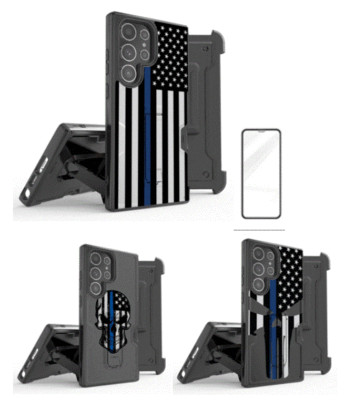 White Red Skull Stand Clip Case + Tempered Glass For Galaxy Phone Black Cover