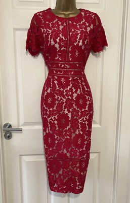 BNWT STUNNING COAST FITTED MARLIA RASPBERRY LACE OCCASION MIDI DRESS SIZE 10