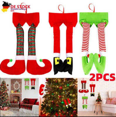 2X Santa Elf Legs with Shoes Christmas Hanging Tree Decor Plush Stuffed Feet NEU