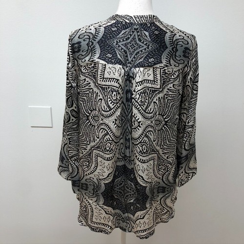 APNY tunica raso seta toggle blusa camicia donna piccola paisley manica lunga nuova - Foto 10 di 18