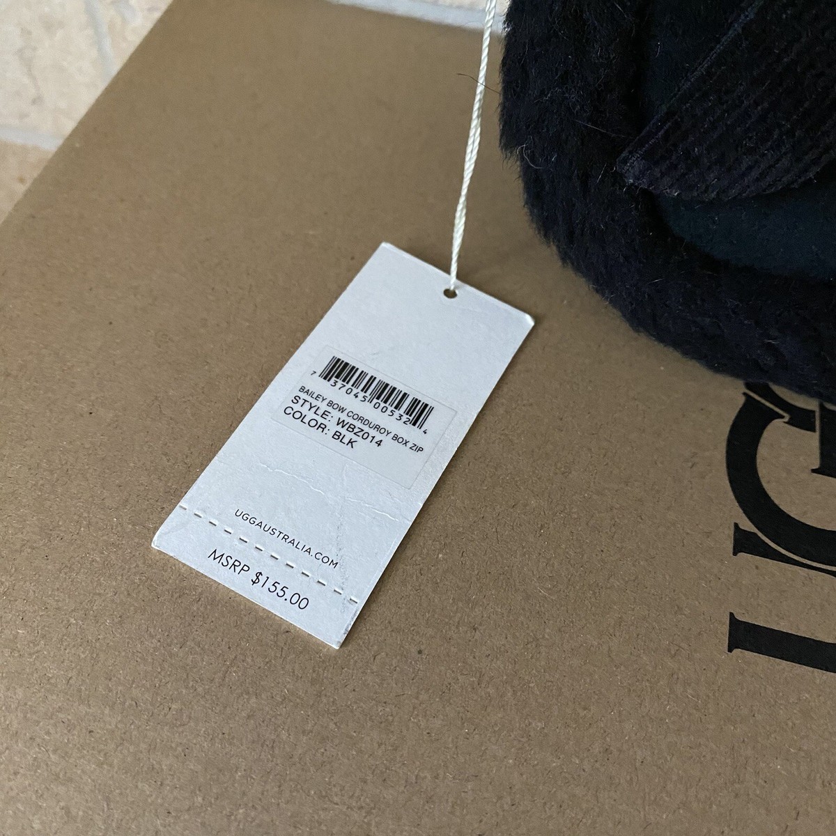 グッチ UGG Bailey Bow Courduroy Box Zip Black Sheepskin Satchel Crossbody