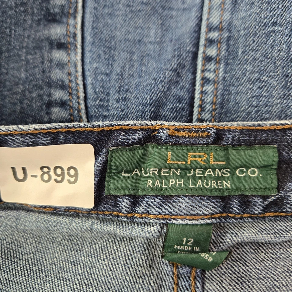 Lauren Jeans Co Mujeres Falda 12 Azul Denim Hasta la Rodilla Lápiz Lavado Medio Abertura Foto 2 de 4