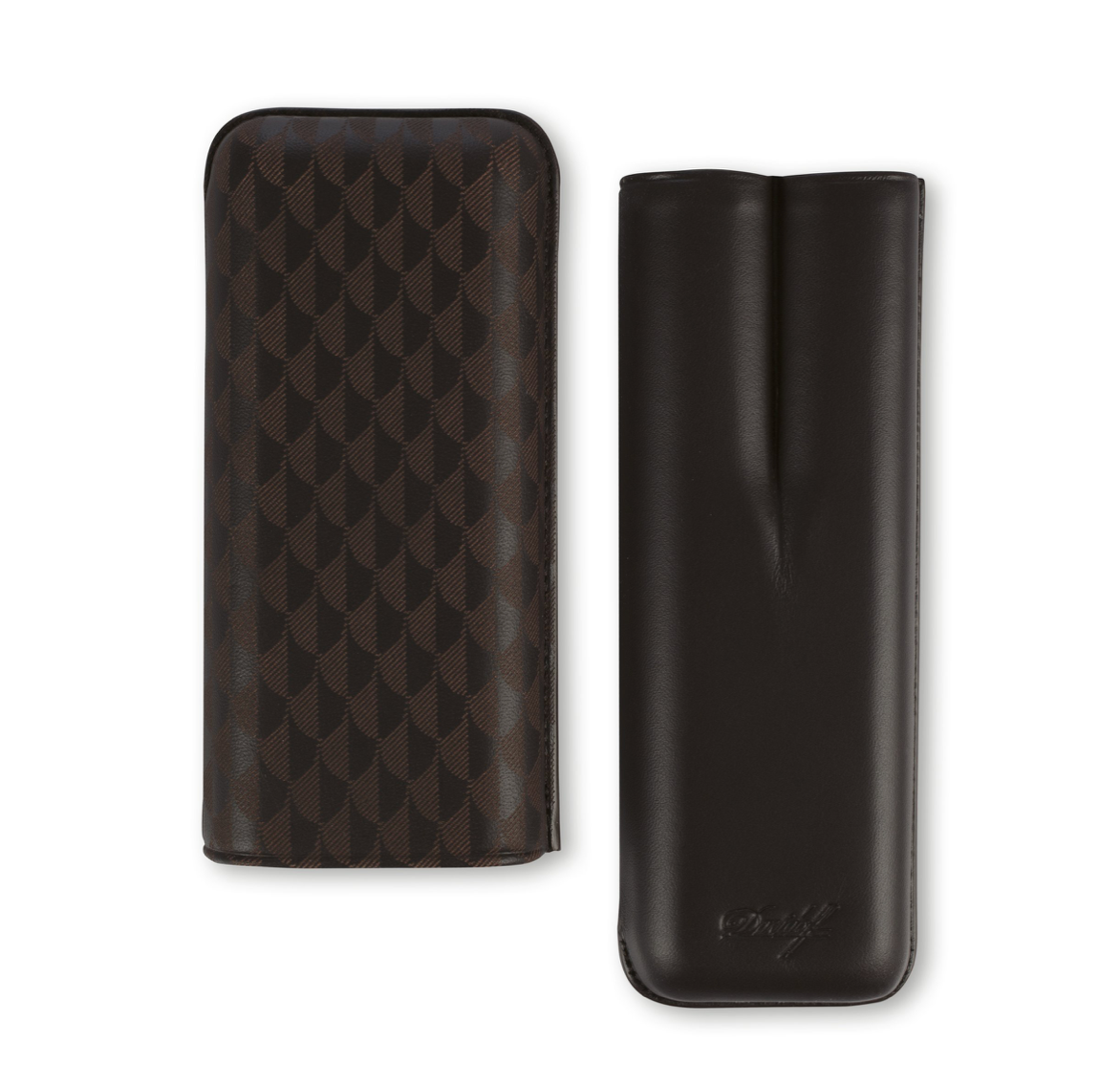 Davidoff Brown Leather Geometric Pattern XL-2 Double Cigar Case