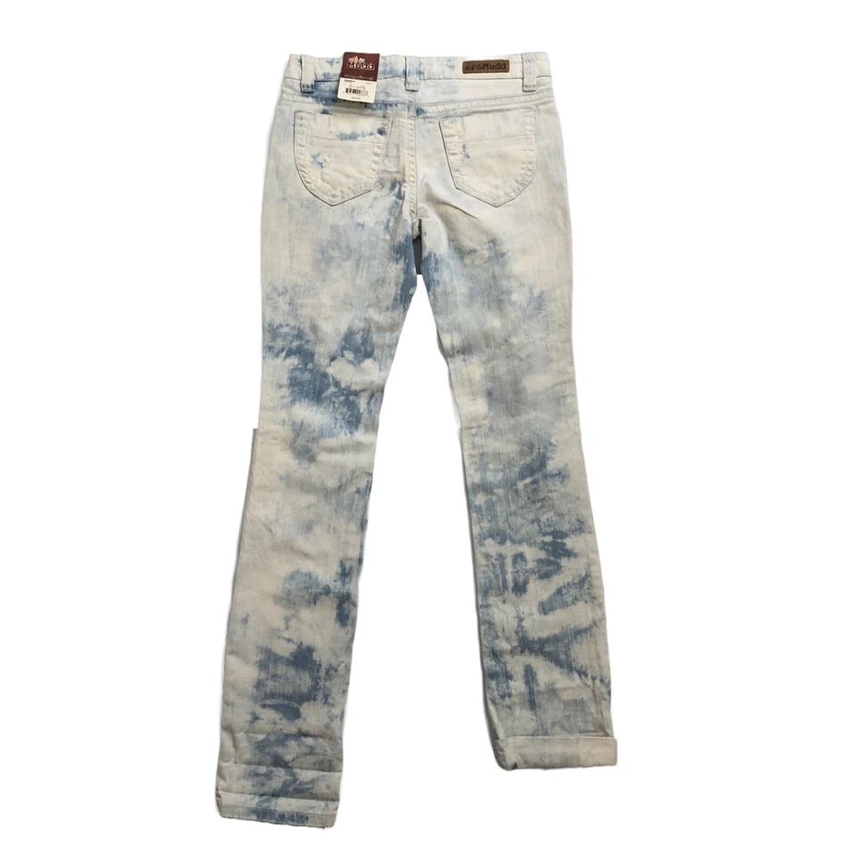 Mudd Junior Skinny Jeans Blue Bleached Distressed Cuffs 28X31 Size 0 - Image 2 of 4