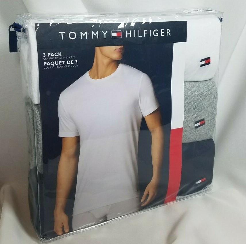 Tommy Hilfiger 3 Pack M Classic Crew Neck T-Shirts White Gray Black, Cotton thumbnail 3