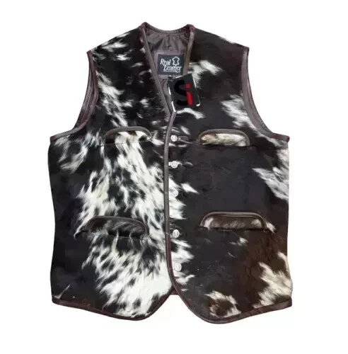 Men's Leather Vest Real Natural Hair On Leather Vest Vintag Cowhide New Arrival