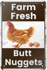 Farm Fresh Butt Nuggets Chicken Crossing Farm Fresh Eggs Metal Tin Sign 8x12inch