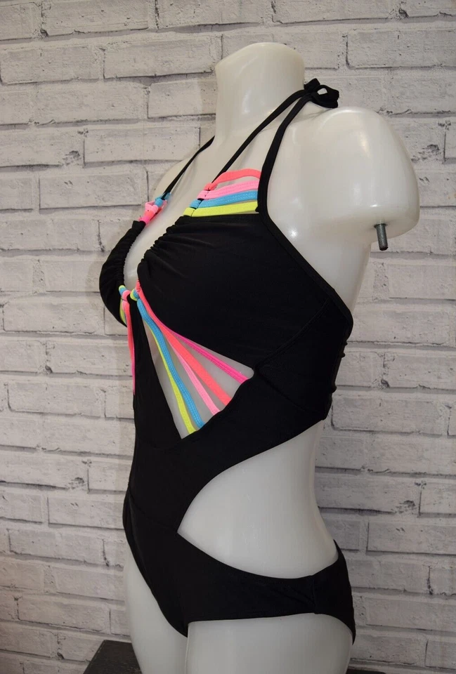 NUEVO TRAJE DE BAÑO BOOHOO CORTE ARCO IRIS CUELLO HALTER TALLA UK 8 EU 36 B2 Foto 2 de 3