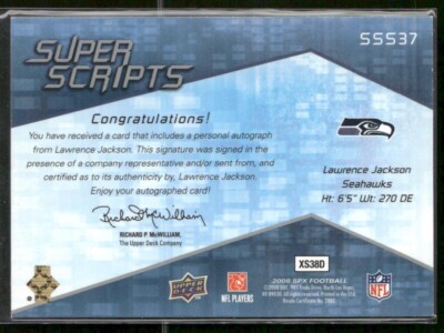 2008 Upper Deck SPX Super Scripts Lawrence Jackson #SSS37 Seattle