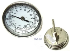 Thermometer 3" Face 2-1/2" Stem 0-250° F/C 1/2 NPT Back Brewing Keg 945P4
