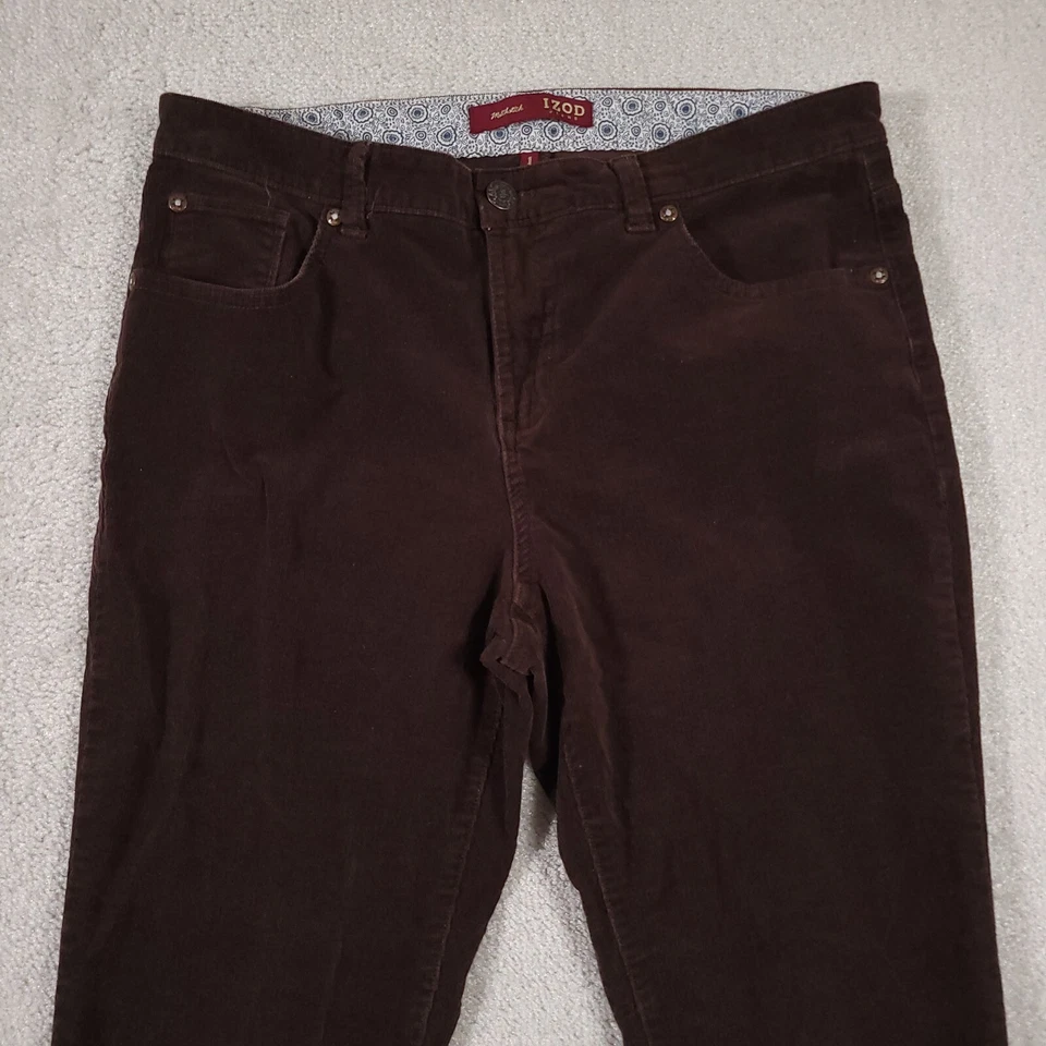 Pantalones de pana IZOD Matchstick para mujer 12 marrón frente plano pierna recta elásticos Foto 3 de 4