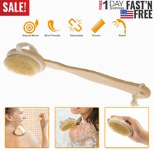 Premium Natural Bristle Shower Body Back Long handle Bath Brush Spa Scrubber US