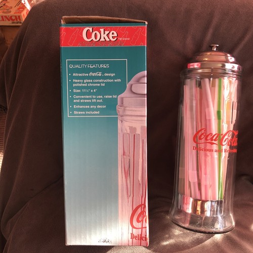 Vintage 1992 Coca Cola Straw Dispenser Glass Holder Drink Diner in Original Box - Picture 2 of 4