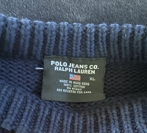 Vintage Polo Jeans Ralph Lauren Sweater Mens XL Blue Colorblock Flag Knit - Picture 5 of 12