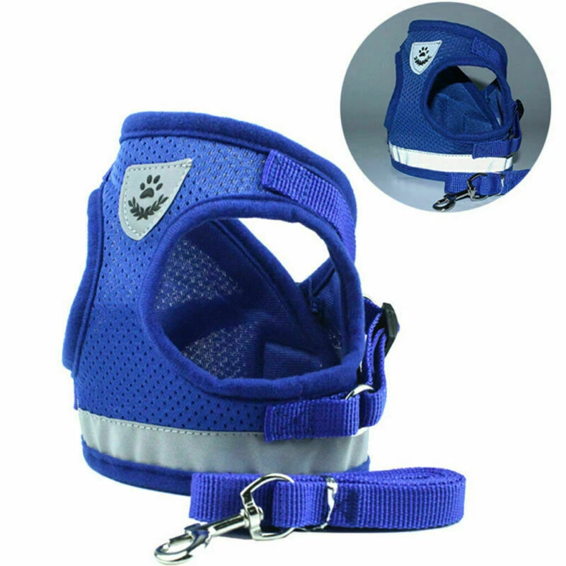 Dog Harness Pug Nylon Mesh Puppy Cat Harnesses Vest Reflective Walk Lead Leash