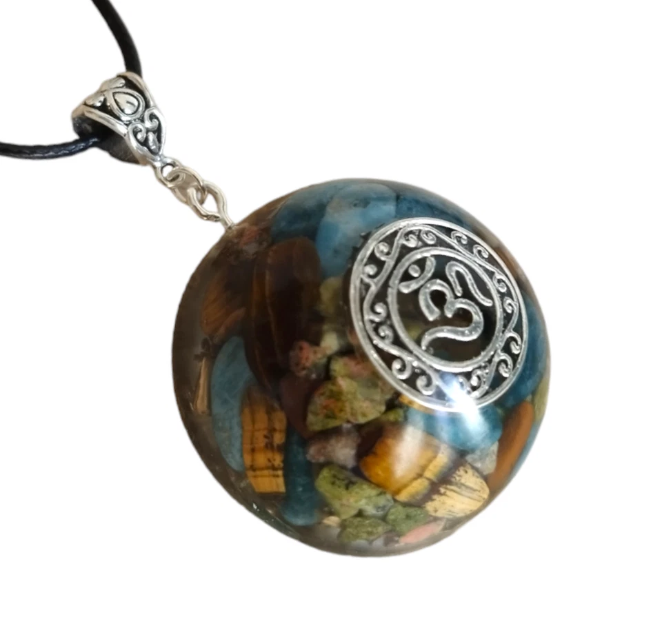 Colgante Orgonita Orgón OM Ojo de Tigre Reiki Chakra Collar Unakita Apatita Foto 2 de 4