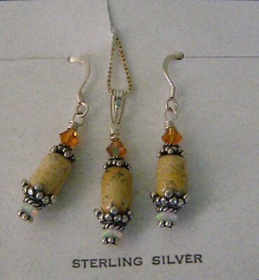 Wigwam Traders Amber, Marble, and Opal Necklace & Earrings Set: #K1402