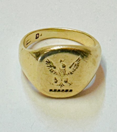 “Anello in oro massiccio 9 ct con sigillo aquila intaglio” pesante 8,8 g misura N e 1/2 - Foto 3 di 12