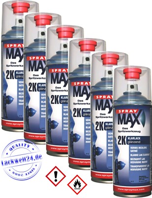 6 Dosen SprayMax 2K-Klarlack, glänzend, je 400ml Benzinfest, UV-Fest