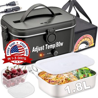 Calentador De Alimentos Portatil Para Carro Lonchera Electrica Conexion Doble US