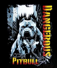 Urban City Dangerous Pit Bull Dog Graphic Black T-Shirt - Size Large (L)