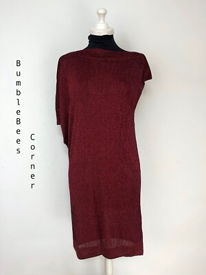 ZARA Sac Dress SHIMMERY LAMÉ Burgundy Knit ASYMMETRICAL S Dress NWT  3090/007