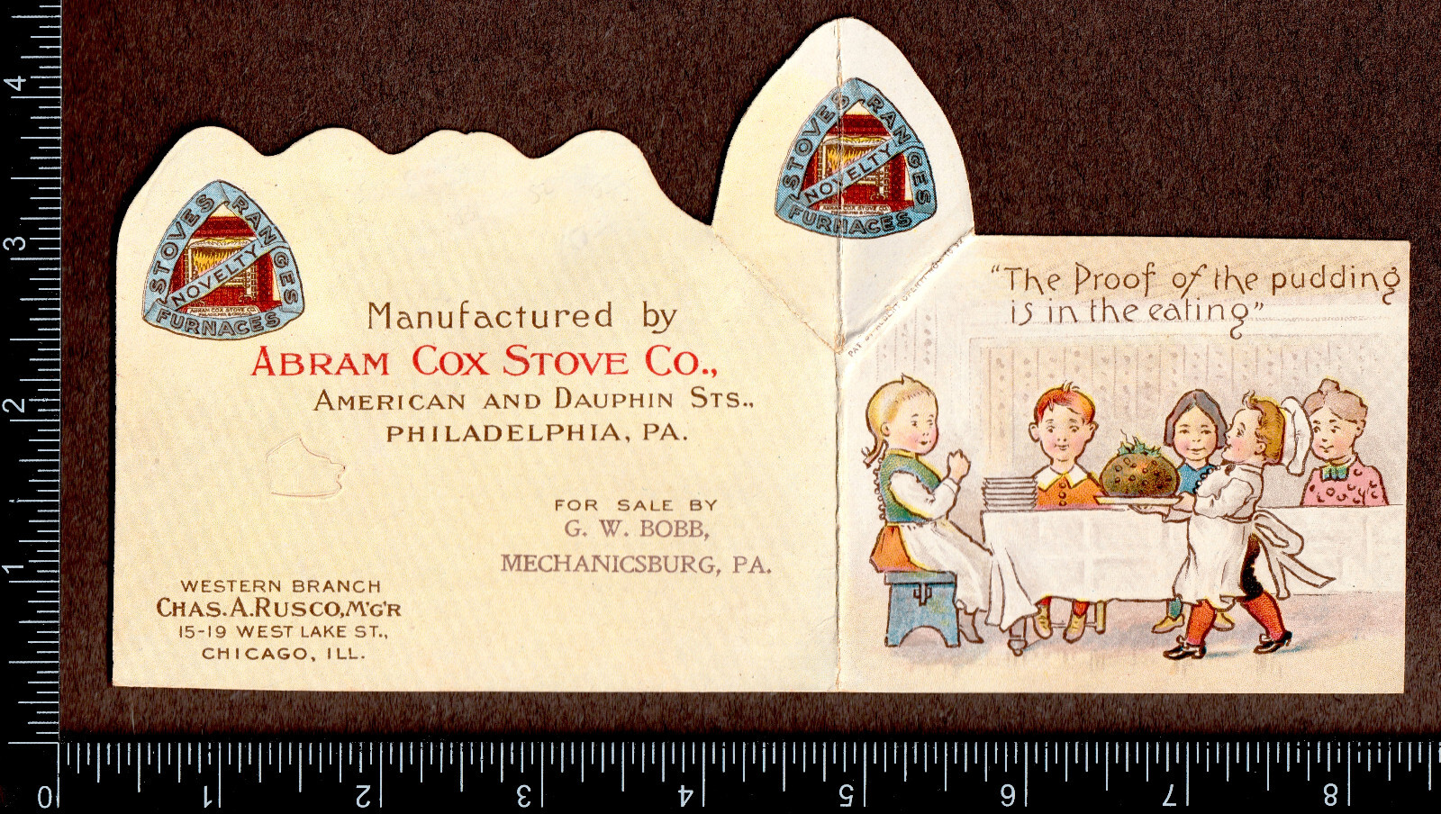 Abram Cox Novelty Stove Range Kitchen Pudding Pop-Up Delft 3D Trade Card SR.H.ns