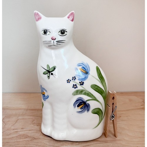 Ceramic Cat by N. S. Gustin/ Folk Art Cat Hand Painted w Butterfly & Flowers - Picture 10 of 10
