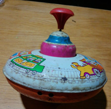 Vintage Toy Spinning Top Train Theme Plastic Handle NOT Antique See Barcode