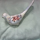 Vtg Fenton Bird Painted Signed Opalescent C Shaffer Heart Cabbage Roses Pink
