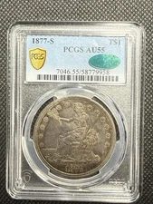 1877-S Trade Dollar PCGS AU55 CAC • Choice AU • Original Toning • TS1