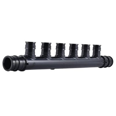  6 Port PEX Expansion Poly 3/4 in. inlet x 1/2 in. outlet, 6-port open Black