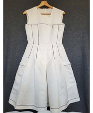 CH Carolina Herrera White Linen/ Cotton A-Line Sleeveless 90-s minimalist Dress