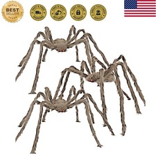 Halloween Giant Brown Spider 3 Pack 5Ft 4Ft 3.2Ft Realistic Large Scary Hairy...