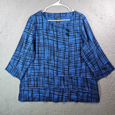 Ali Miles Tunic Top Blouse Women Large Geometric Print Black Blue